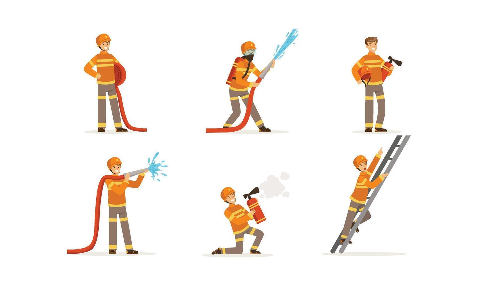 Young Firefighter Wearing Uniform Performing His Duties and Saving People Illustrations vector
