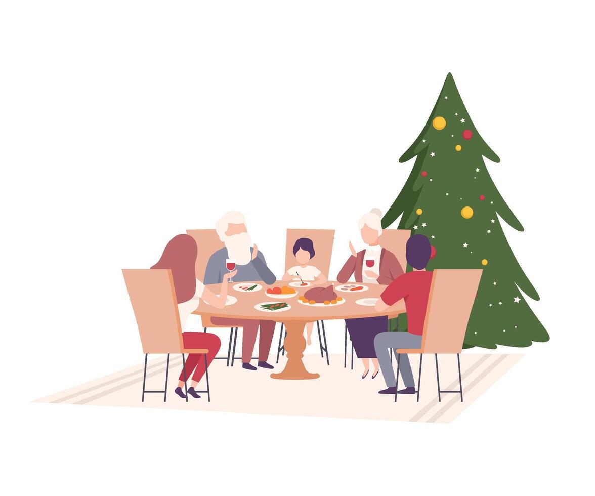 Happy Family Sitting at the Dining Table Together Illustration vector