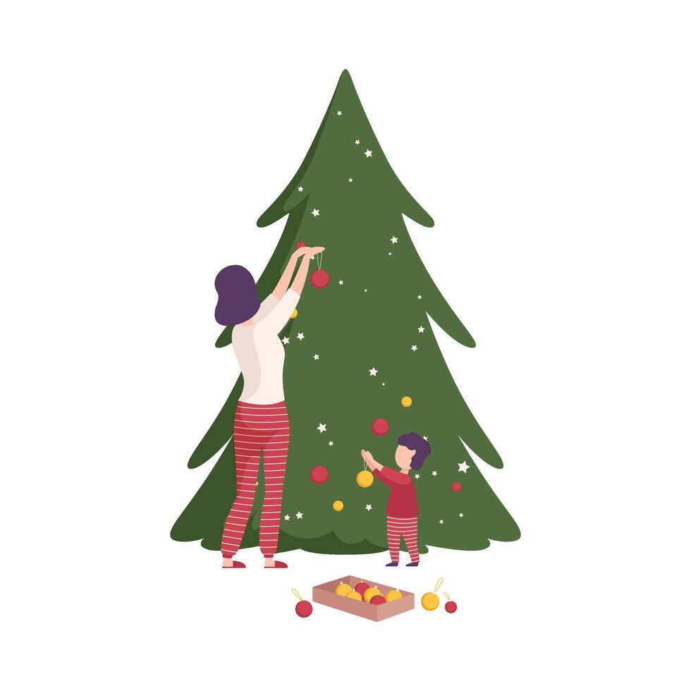 Happy Family Preparing for New Year Holiday Celebration Illustration vector