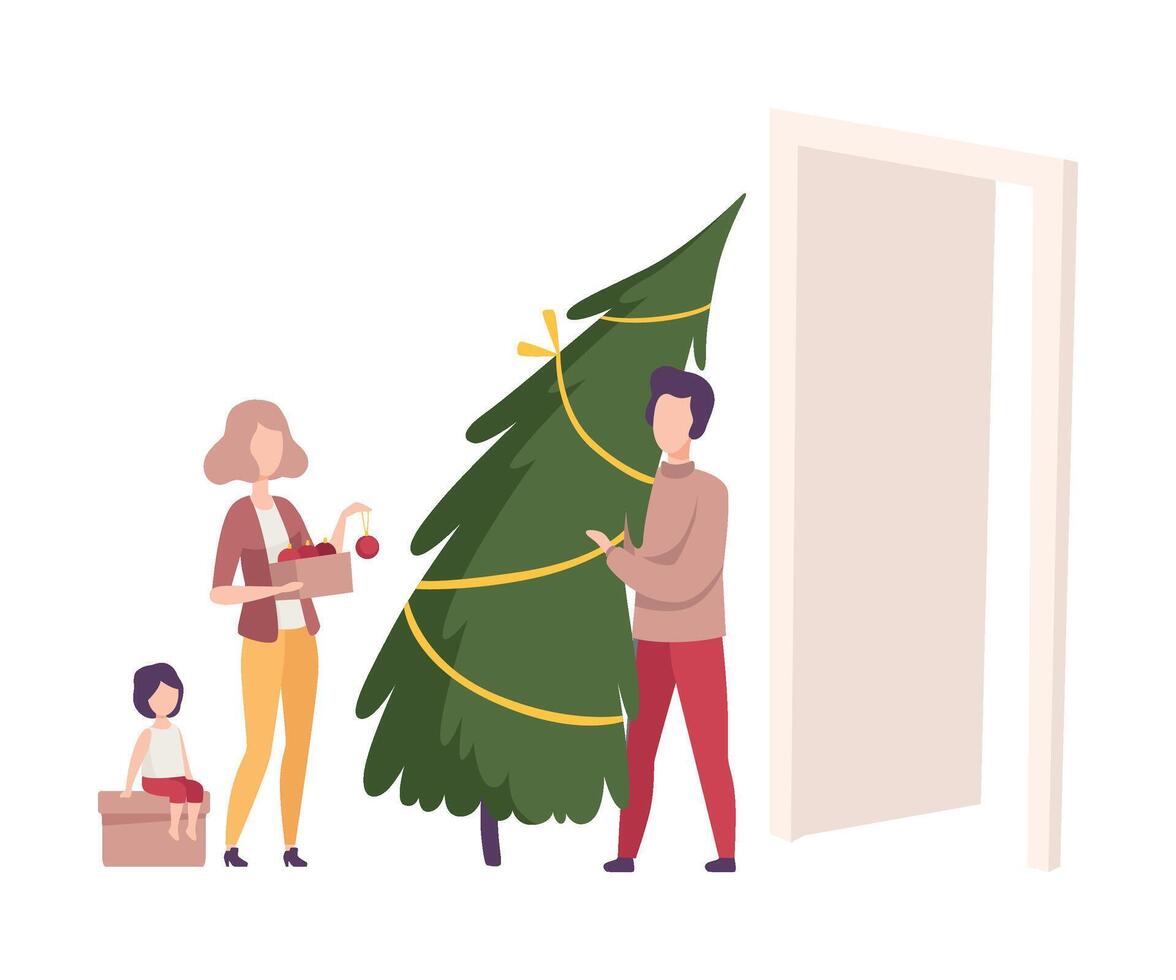 Family Involved in Preparation for the New Year Holidays Illustration vector