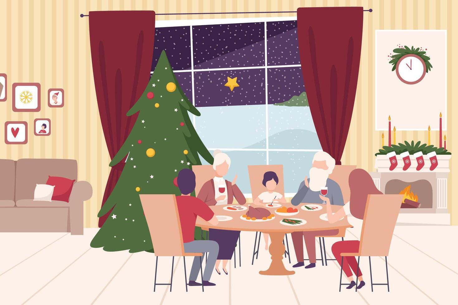 Happy Family Sitting at the Dining Table Together Illustration vector