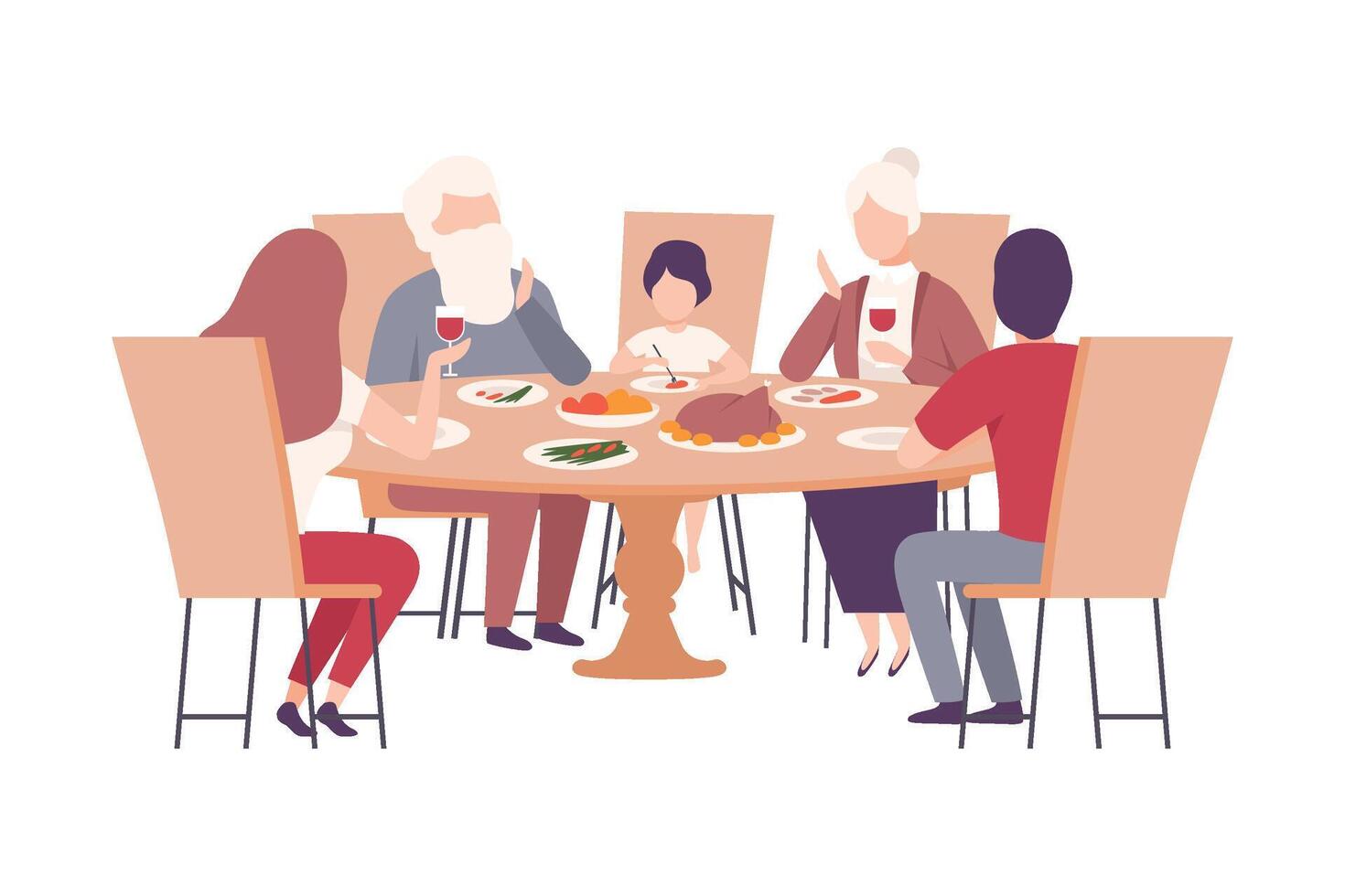 Happy Family Sitting at the Dining Table Together Illustration vector