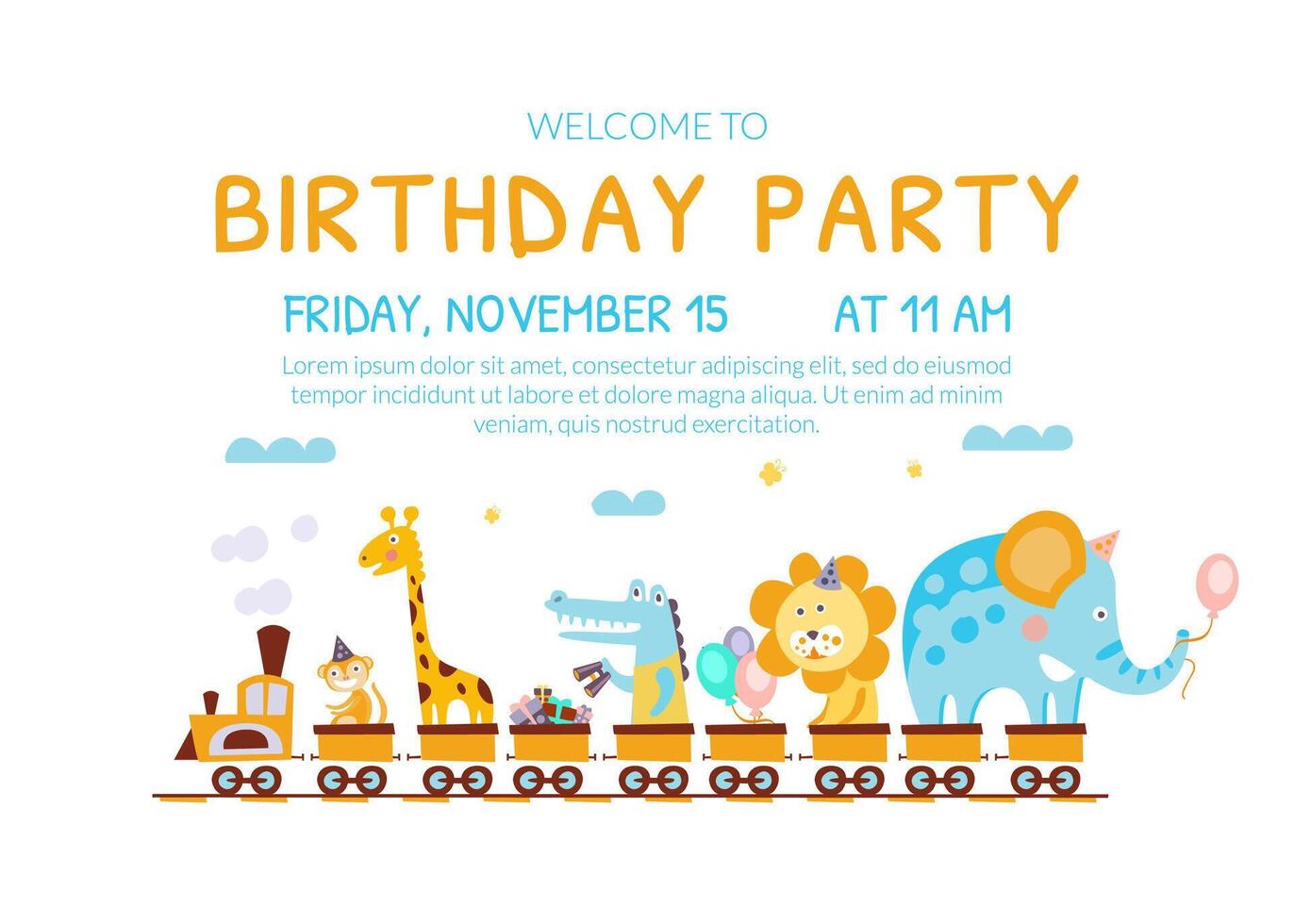 Birthday Invitation Card with Cute Funny Animals vector