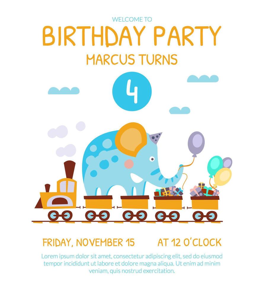 Birthday Invitation Card with Cute Funny Elephant vector