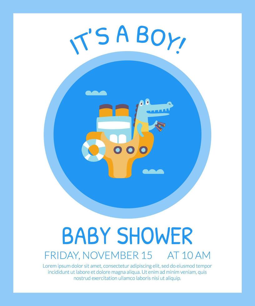 Baby Shower Invitation Card with Cute Crocodile vector