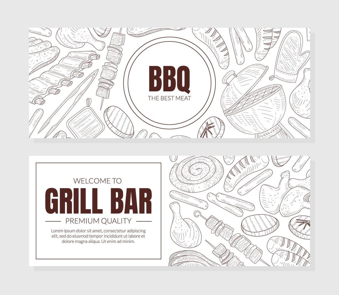 Two Sided Horizontal Square Invitation Card for Barbecue Party vector