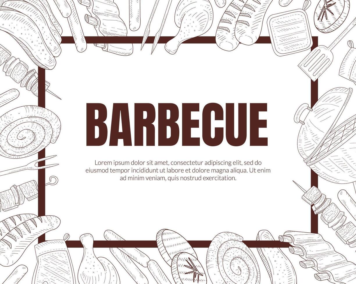 Hand Drawn Barbecue Symbols in Card Design vector