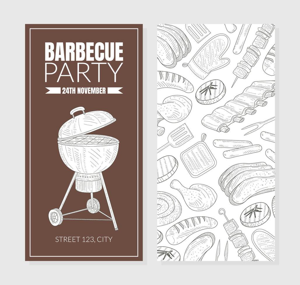 Two Sided Vertical Square Invitation Card for Barbecue Party vector