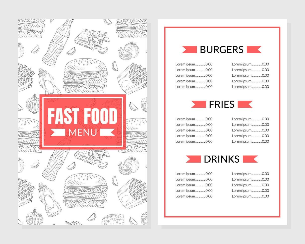 Burger Menu Template Design with Hand-drawn Graphic vector