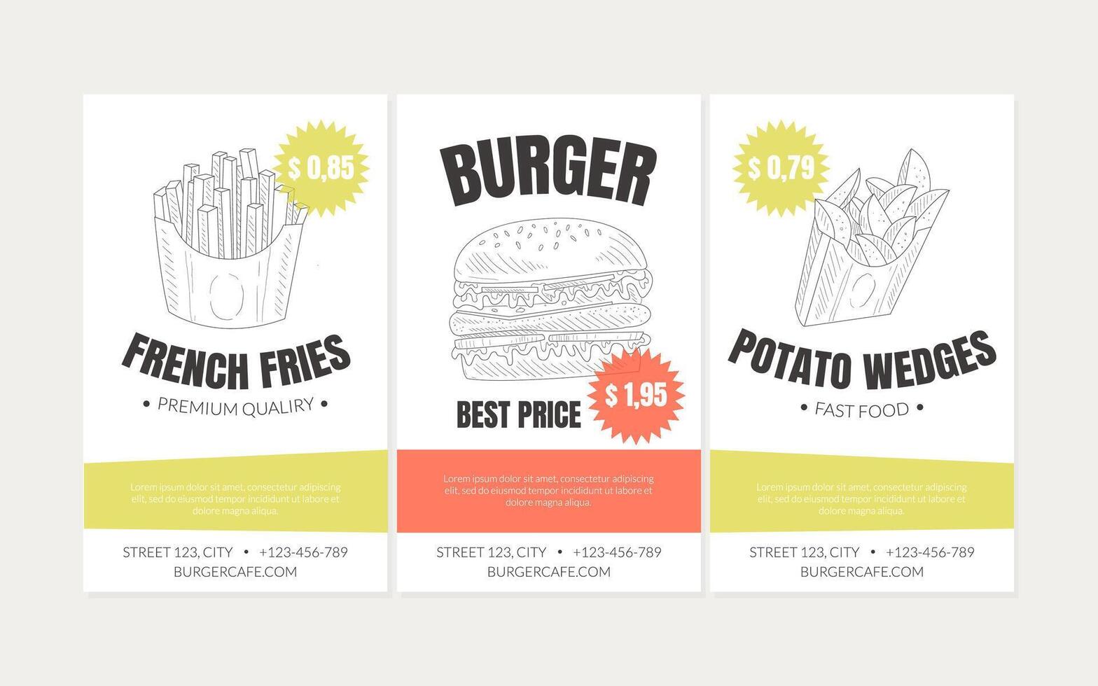 Hand Drawn Fast Food Restaurant Street Flyers Template vector