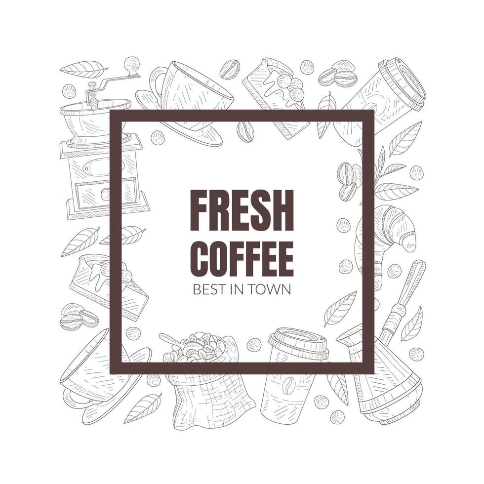 Fresh and Tasty Coffee Shop Symbols Arranged Along the Square Lines vector