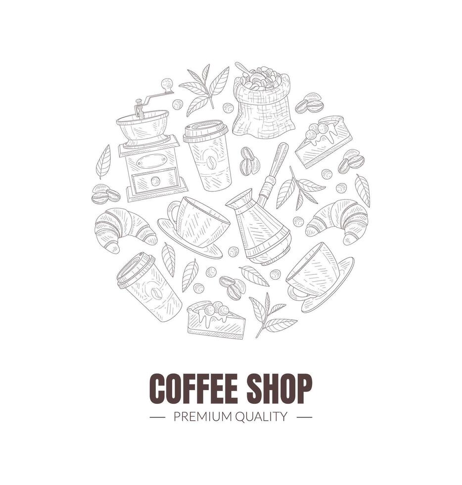 Fresh and Tasty Coffee Shop Symbols Arranged In Circle vector