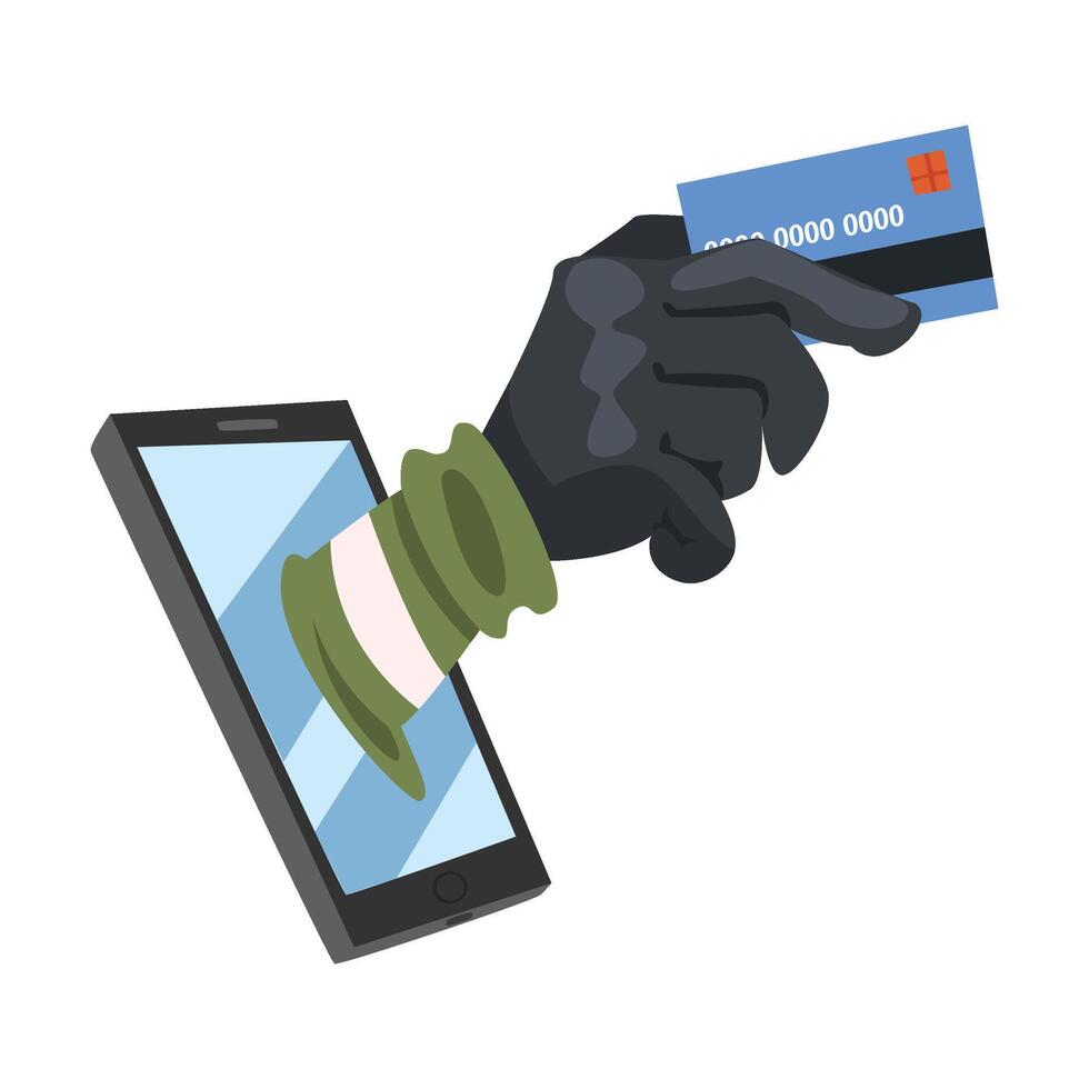 Data Theft. Hacker Wearing Gloves Breaking into Smartphone Illustration vector