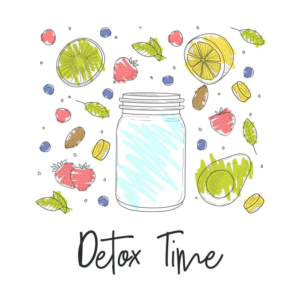 Jar and contours of fruits and berries. illustration. vector
