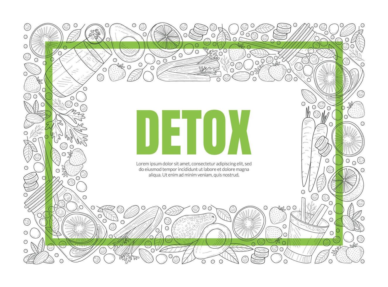 Frame from the contours of fruits and vegetables. illustration. vector