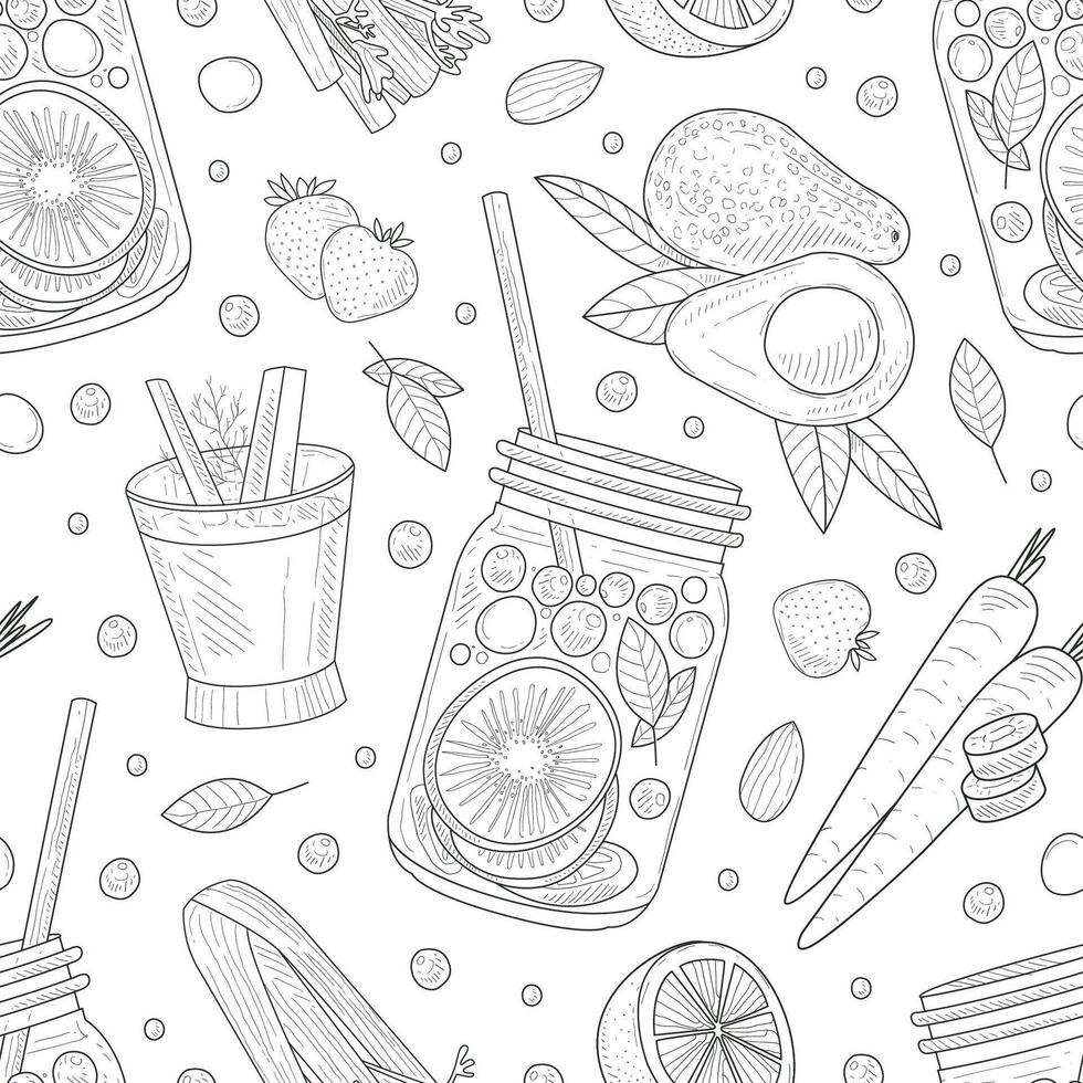 Pattern of healthy fruit outlines. illustration. vector