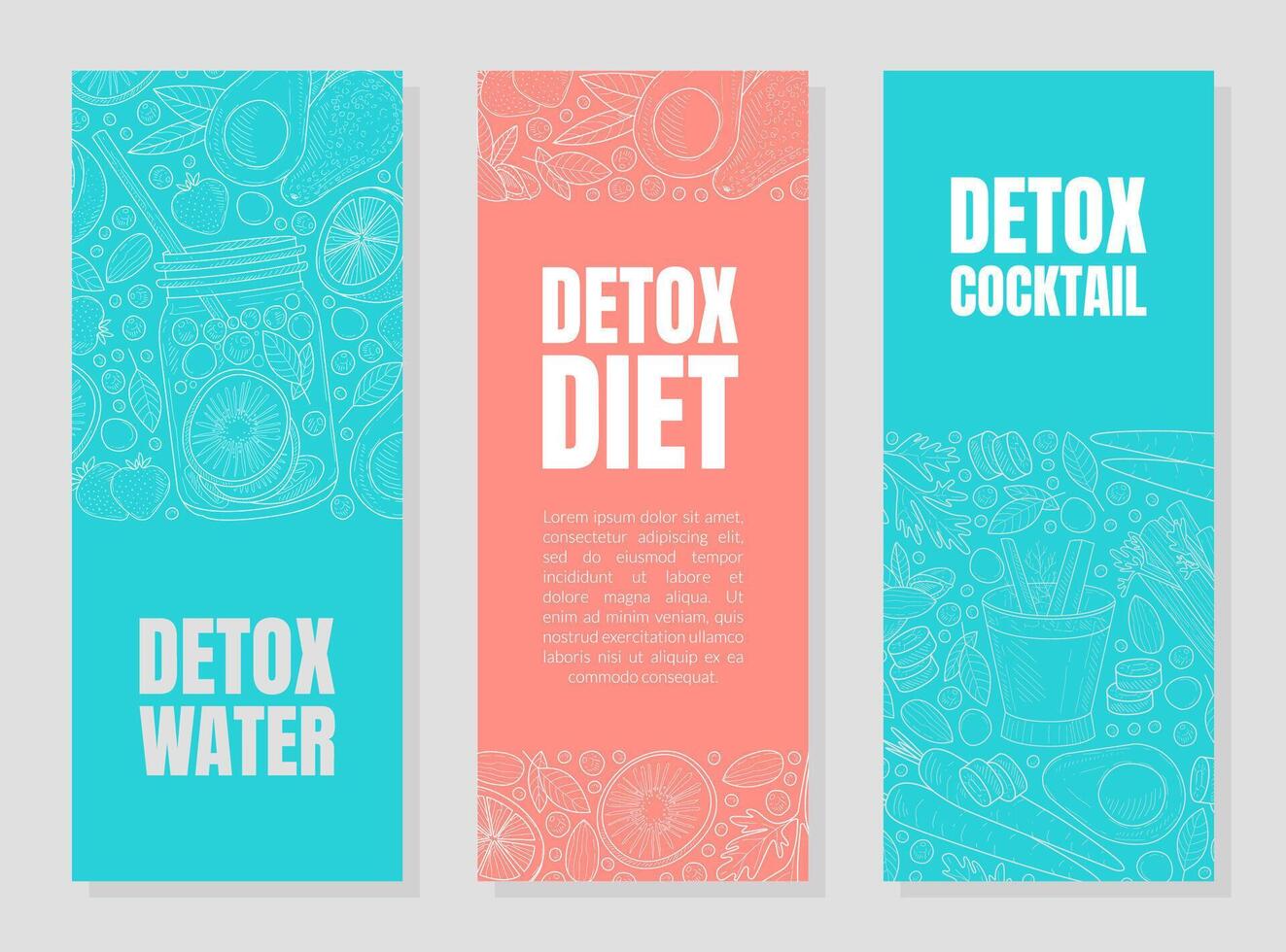 Blue and pink layouts for detox flyers. illustration. vector