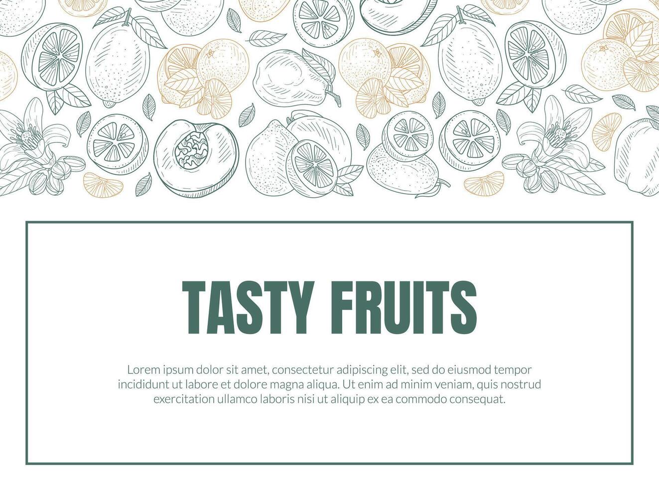 Pattern of contours of different fruits with the inscription. illustration. vector