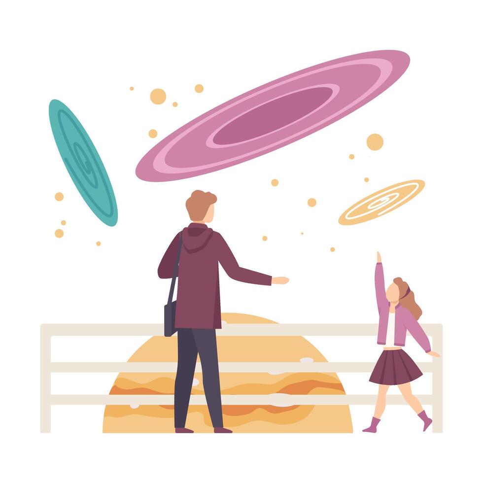 Father Explaining Daughter About Solar System Illustration vector