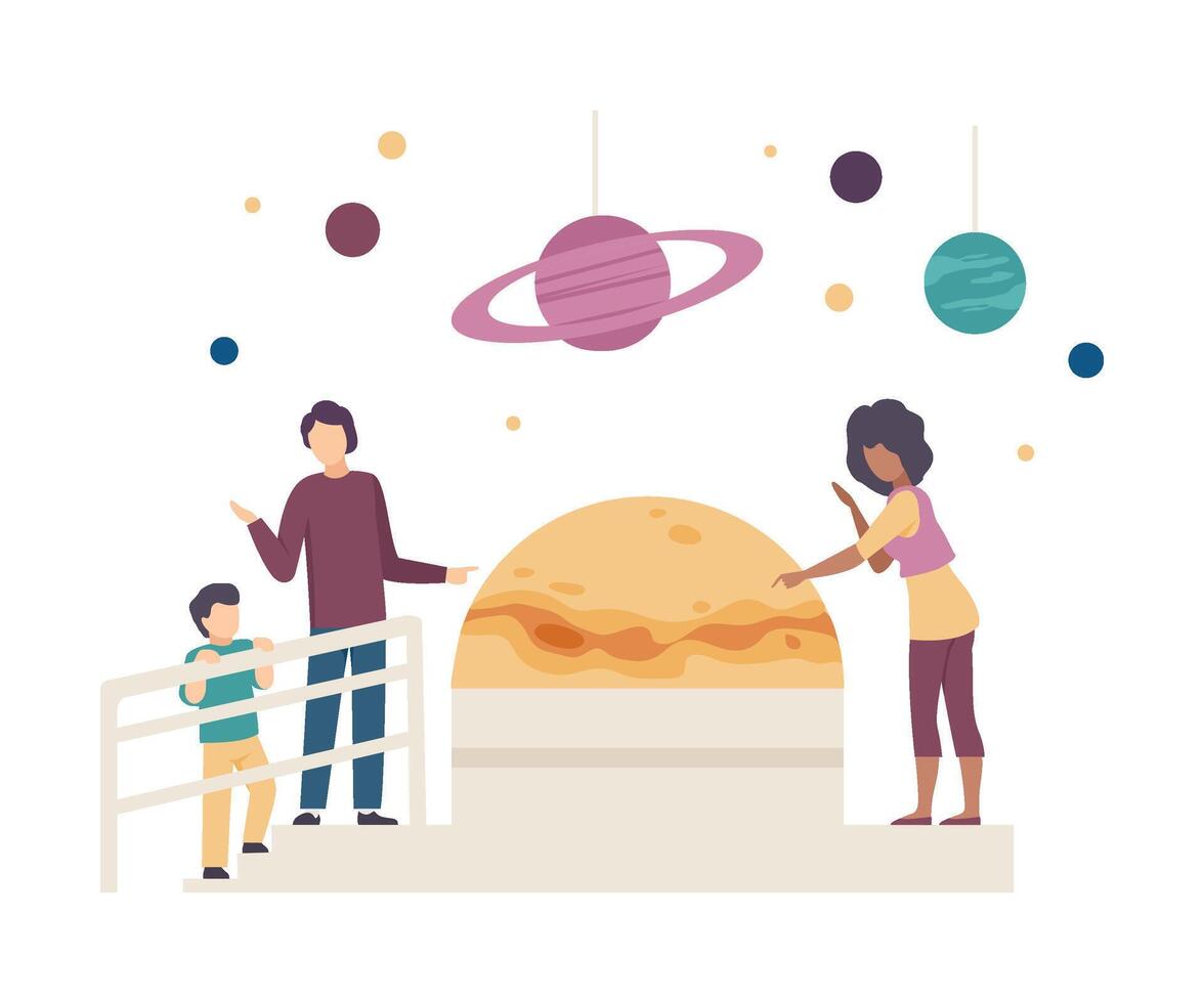 Father Explaining Son About Solar System Illustration vector