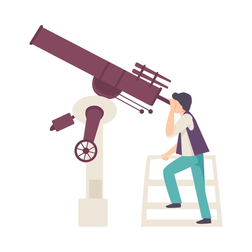 Young Man Looking in Telescope Searching for Constellation Illustration vector