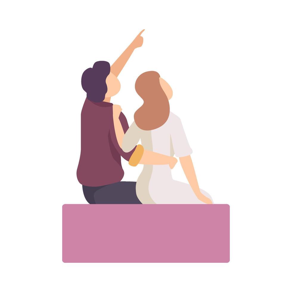 Young Couple Sitting in Planetarium and Watching Stars on Projection Illustration vector