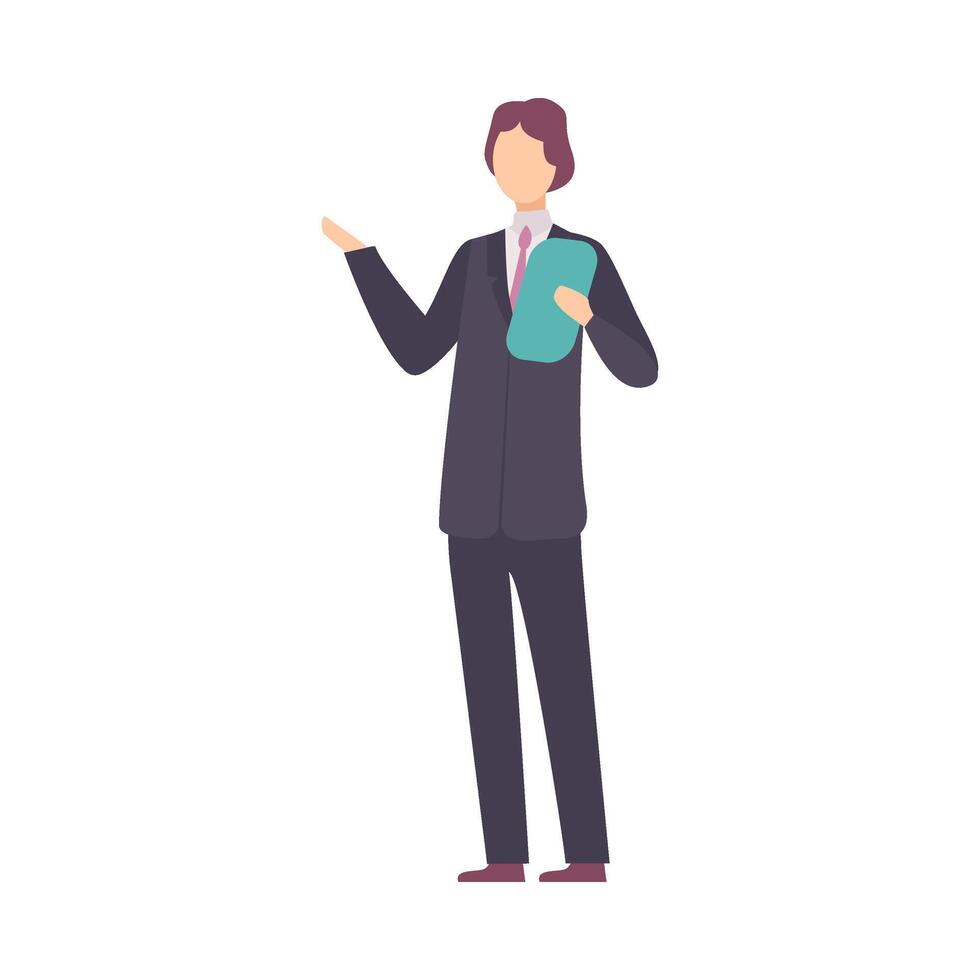 Young Lecturer Man Standing and Telling About Solar System Illustration vector