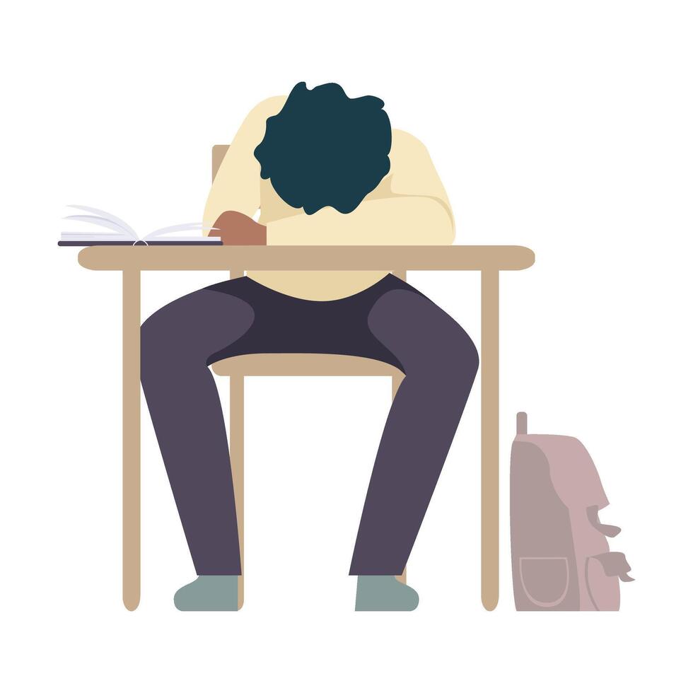 Naughty Boy Sleeping At School Resting His Head on Desk During Lesson Illustration vector