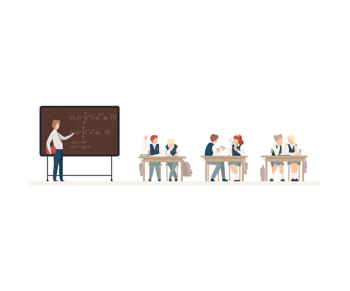 Naughty Pupils Sitting At School Desk Illustration vector