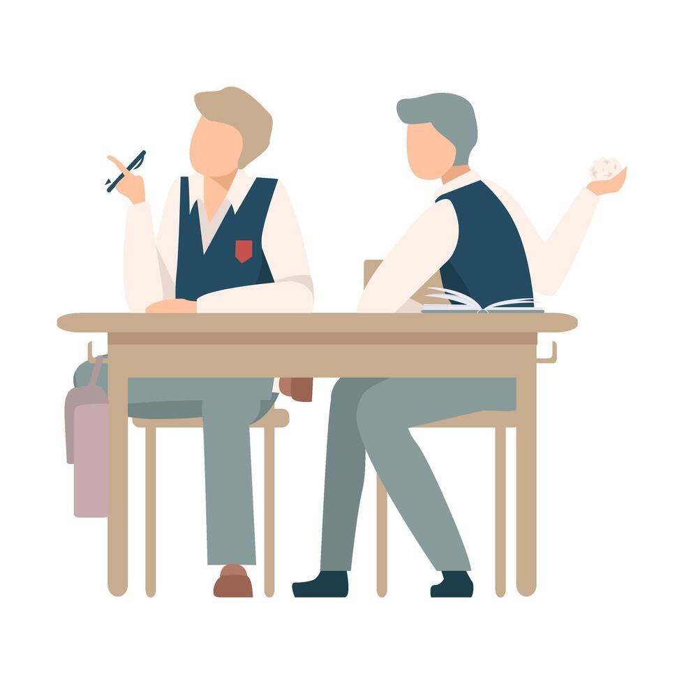 Naughty Boy Sitting At School Desk and Throwing Crumpled Sheet of Paper Illustration vector