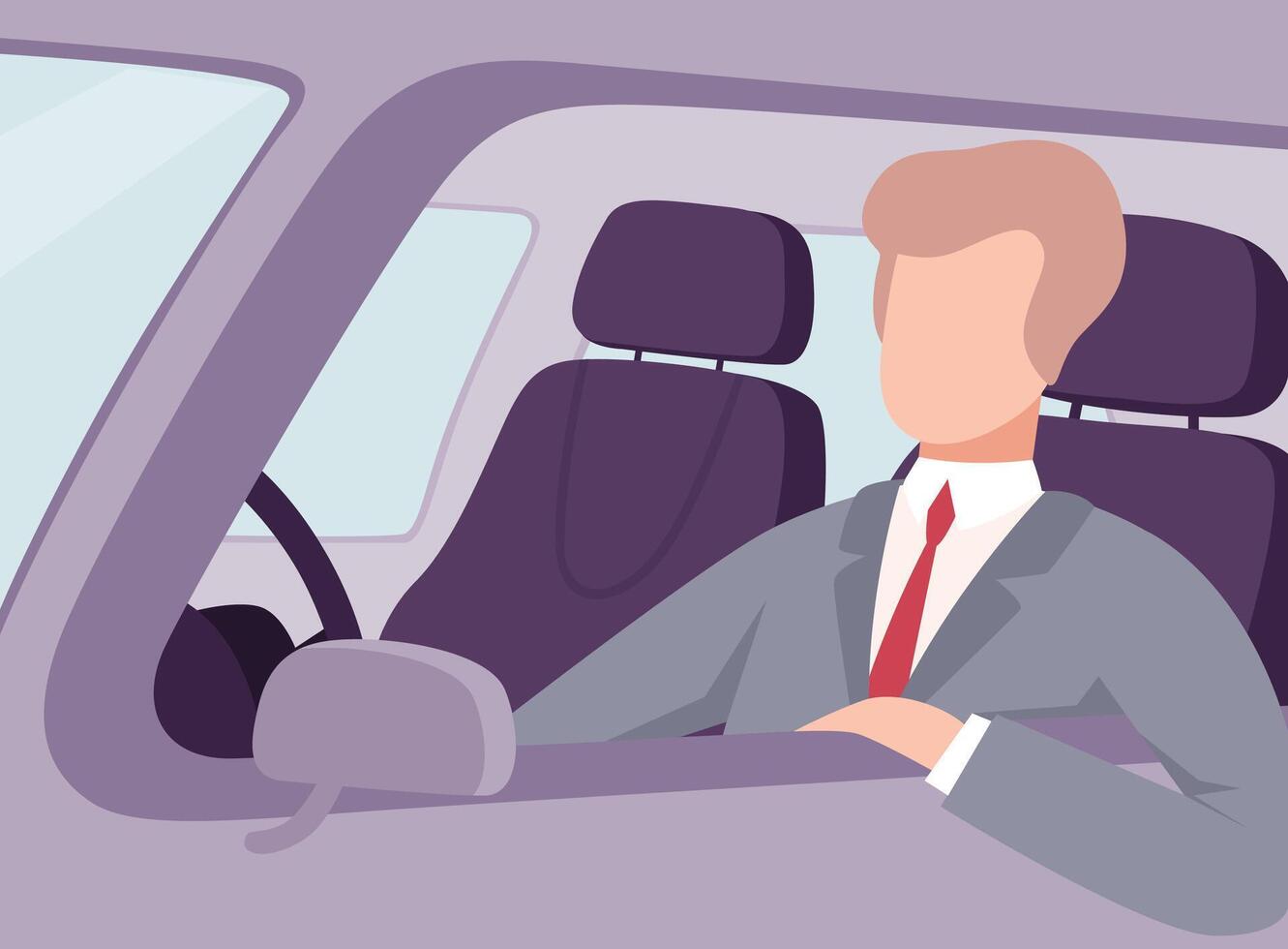 Businessman Driving a Car, View from the Inside, Male Driver Character Holding Hands on a Steering Wheel Illustration vector