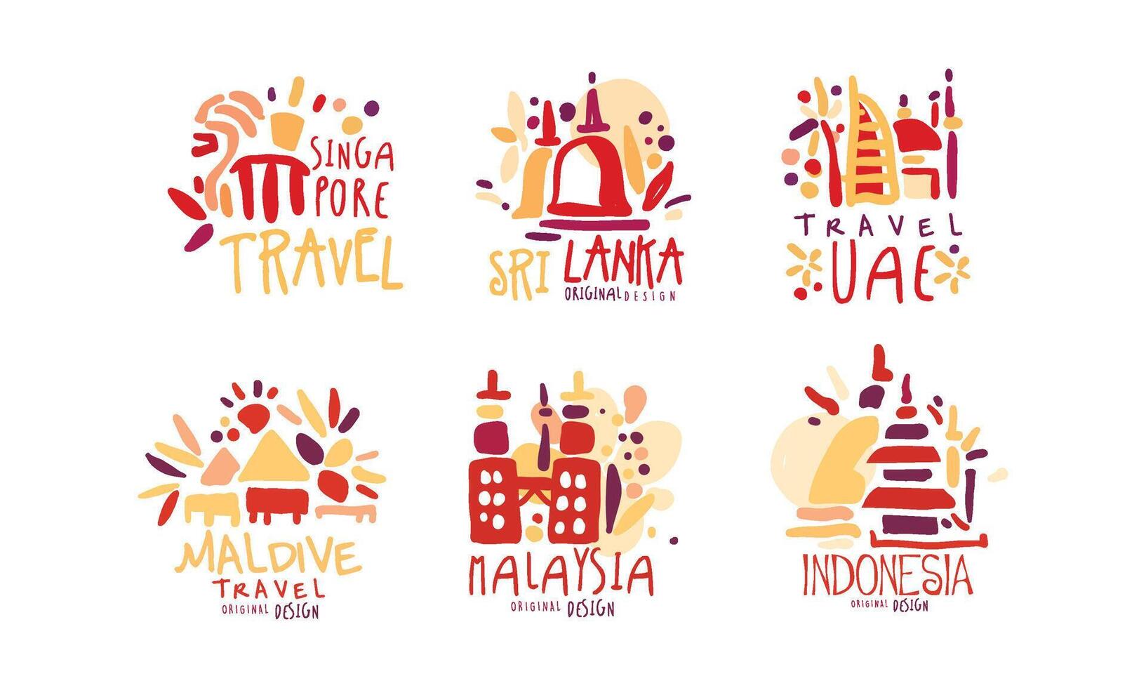Travel to Different Countries Labels and Logos Set vector