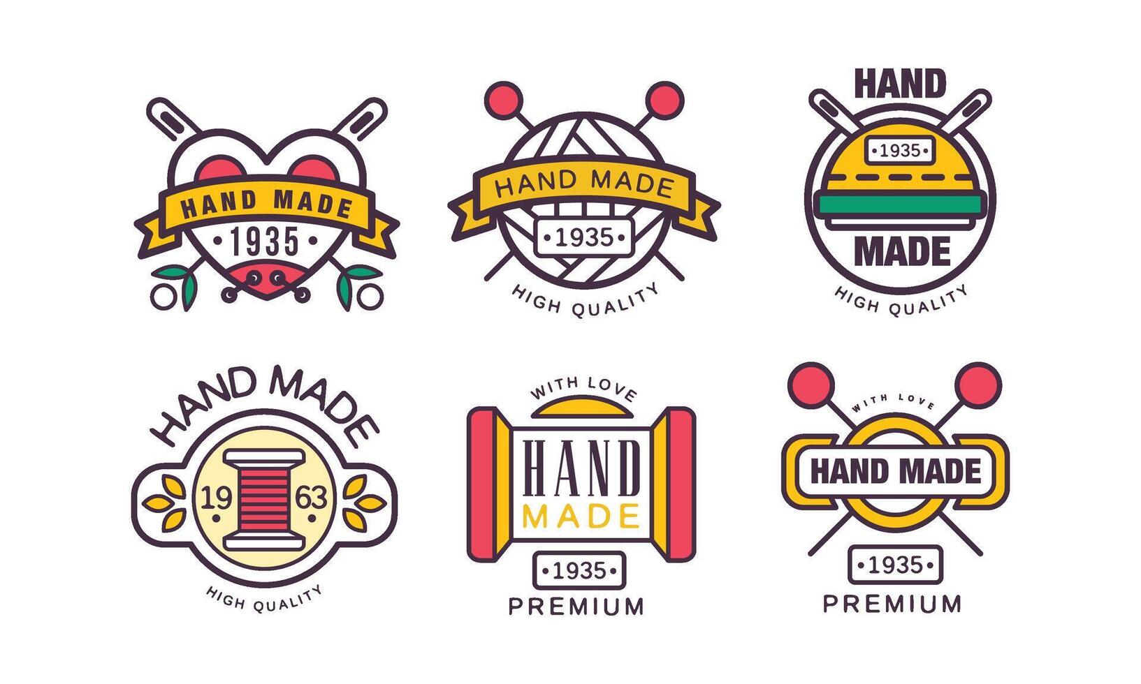 Hand Made Needlework Badge and Logo Set vector