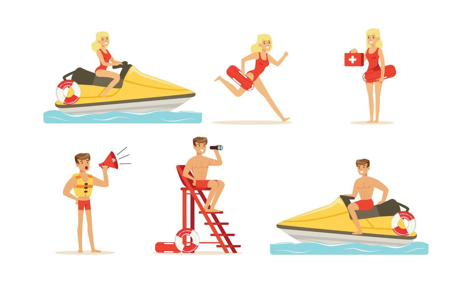 Beach-rescue Woman and Man Characters Performing Their Duties vector