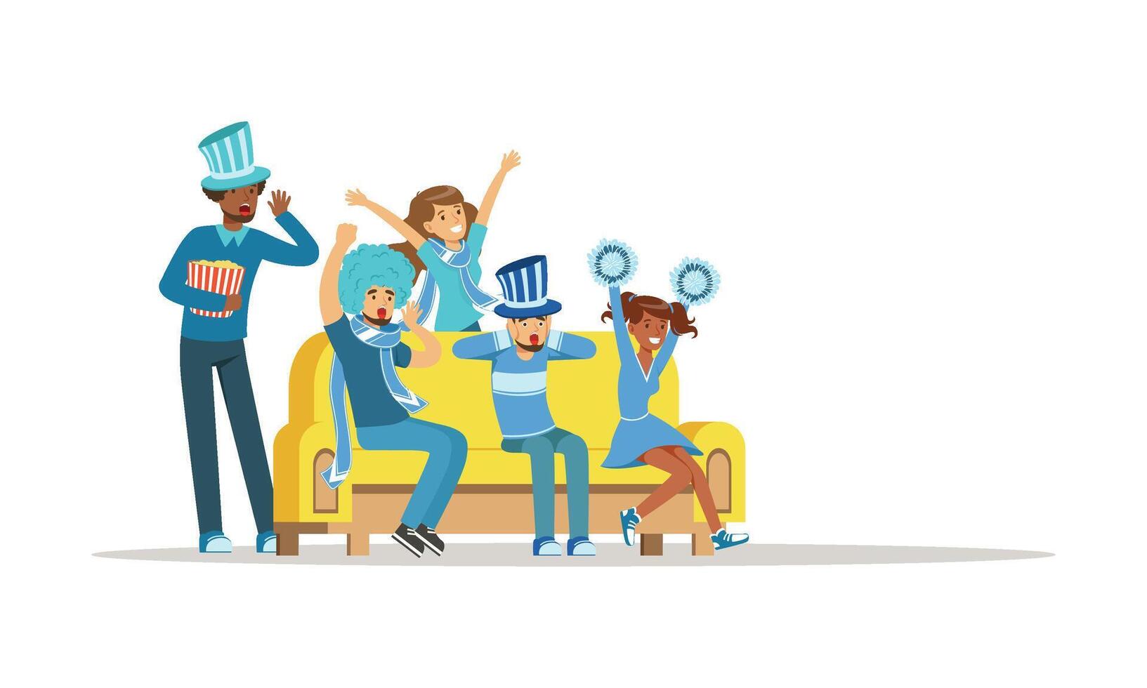 People Supporting Favorite Team Sitting and Standing in Front of TV Illustration vector