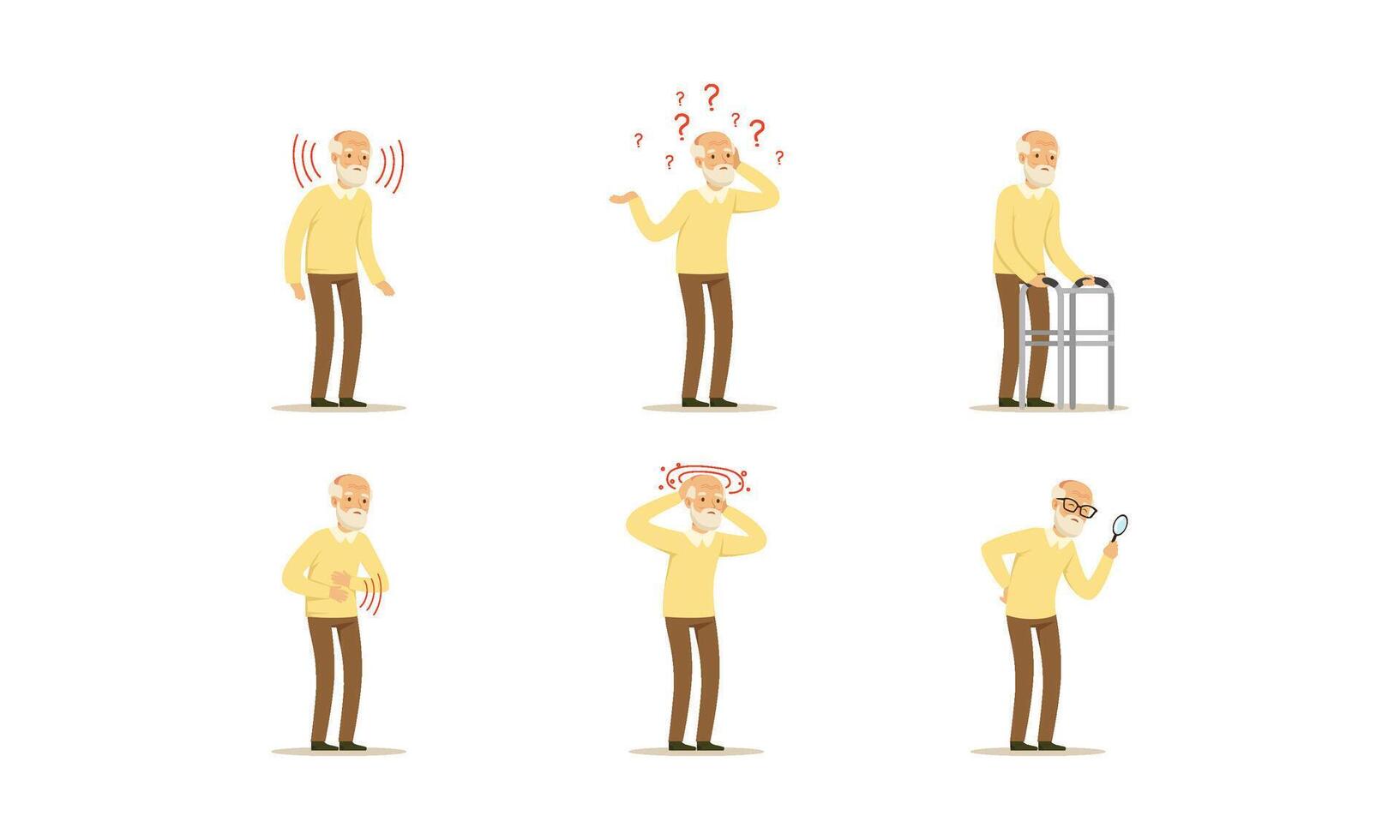 Senior Man Health Problems and Diseases Illustrations Set vector