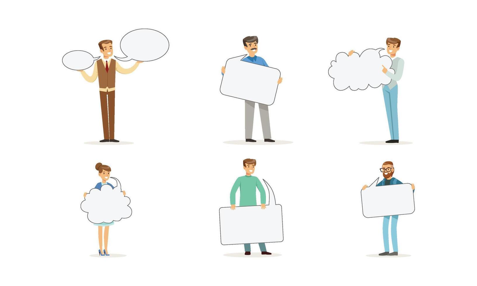 People Characters Standing and Holding Speech Bubbles Set vector