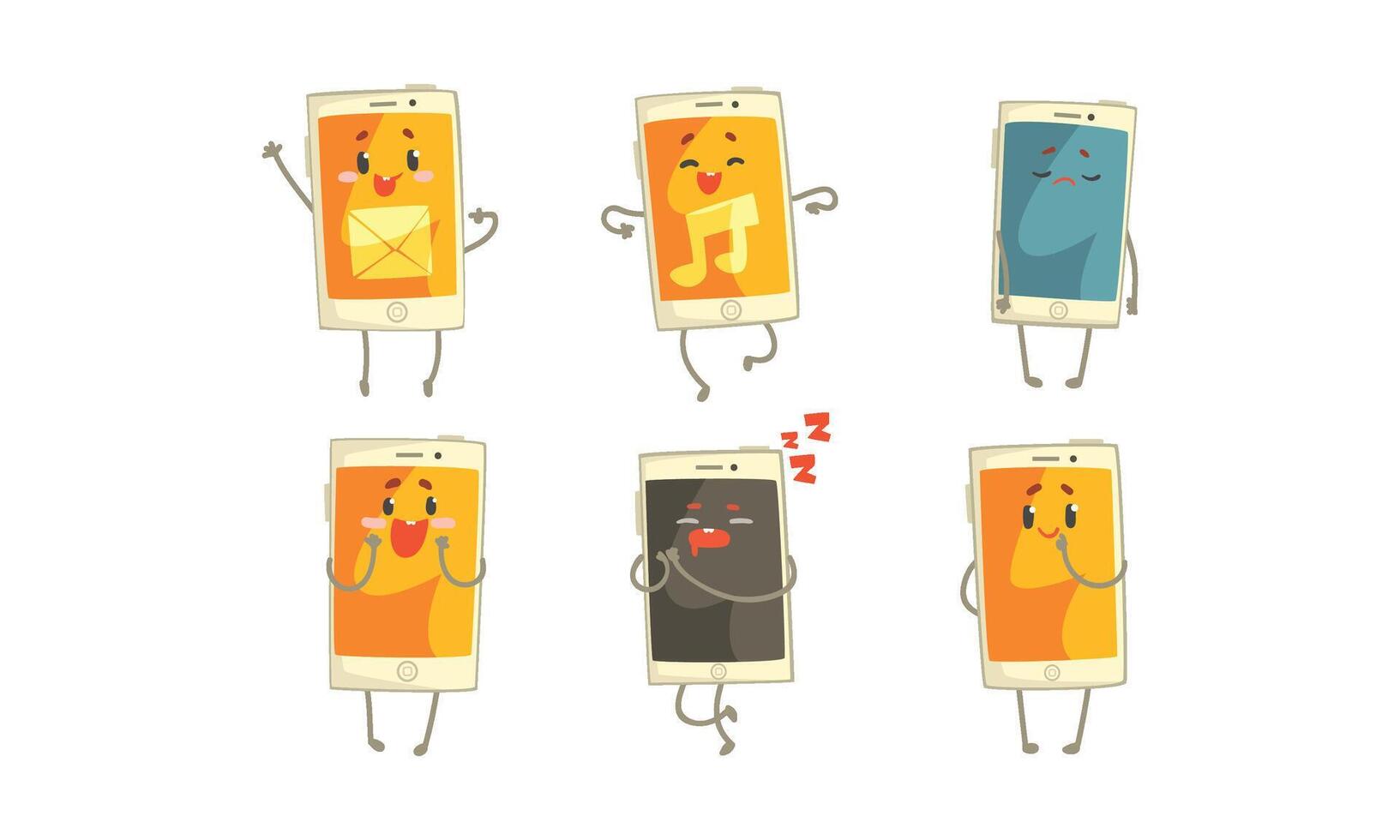 Cartoon Smartphone Device Having Legs and Arms Set vector