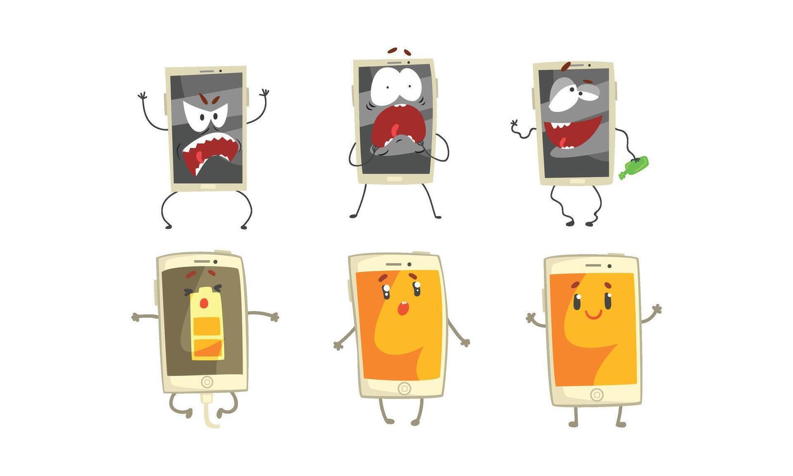 Cartoon Smartphone Device Having Legs and Arms Set vector