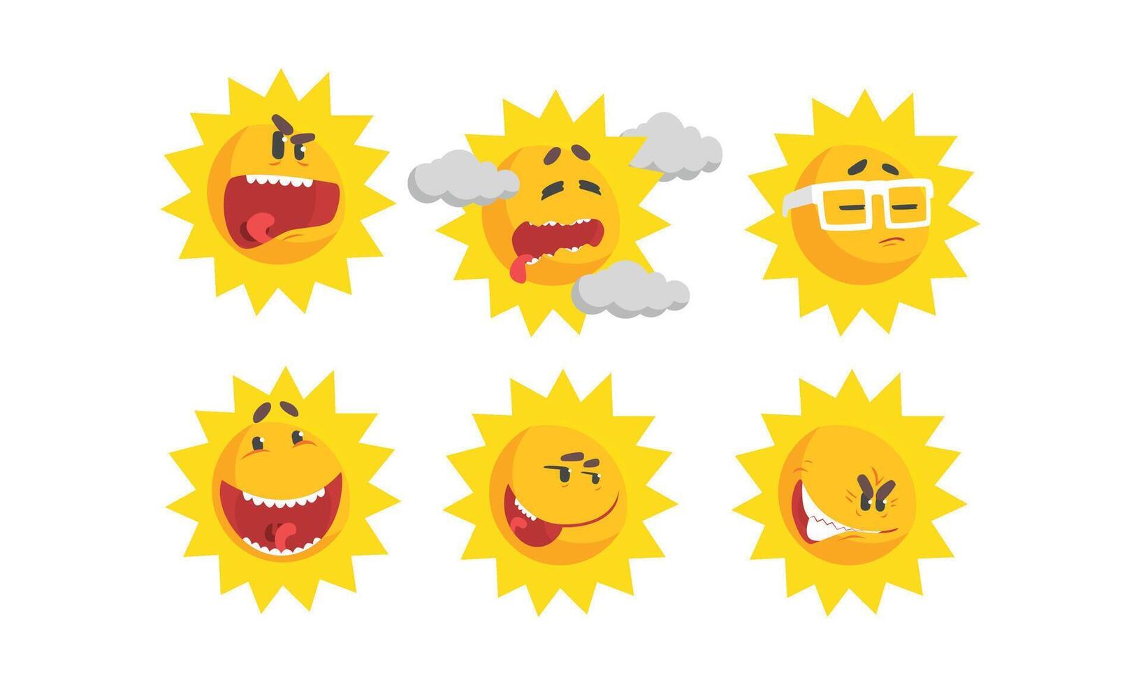Cartoon Sun Expressing Different Emotions Set vector