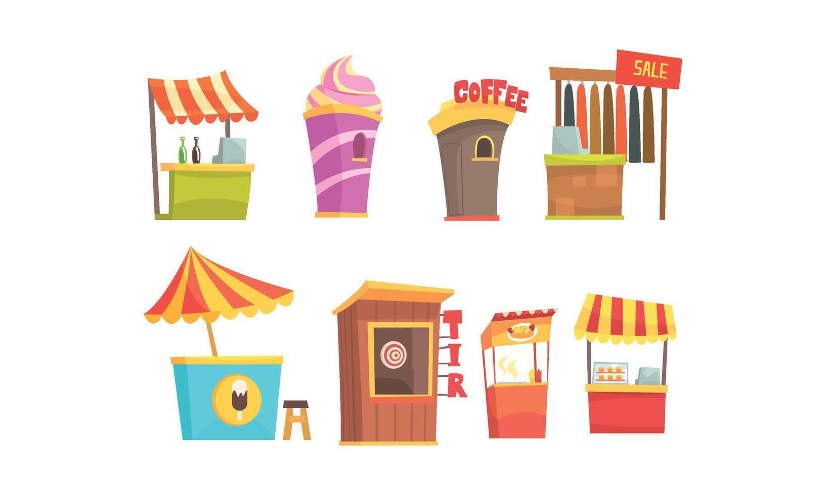 Street Kiosk and Stalls Set. Urban Service Concept vector