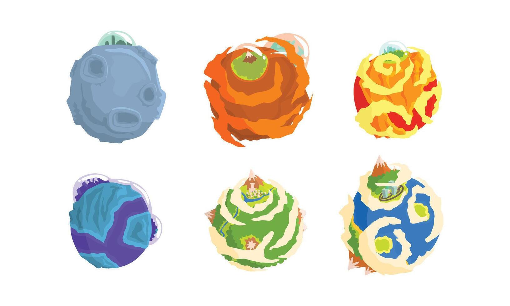 Fantastic Planets with Alien Life on it Set vector