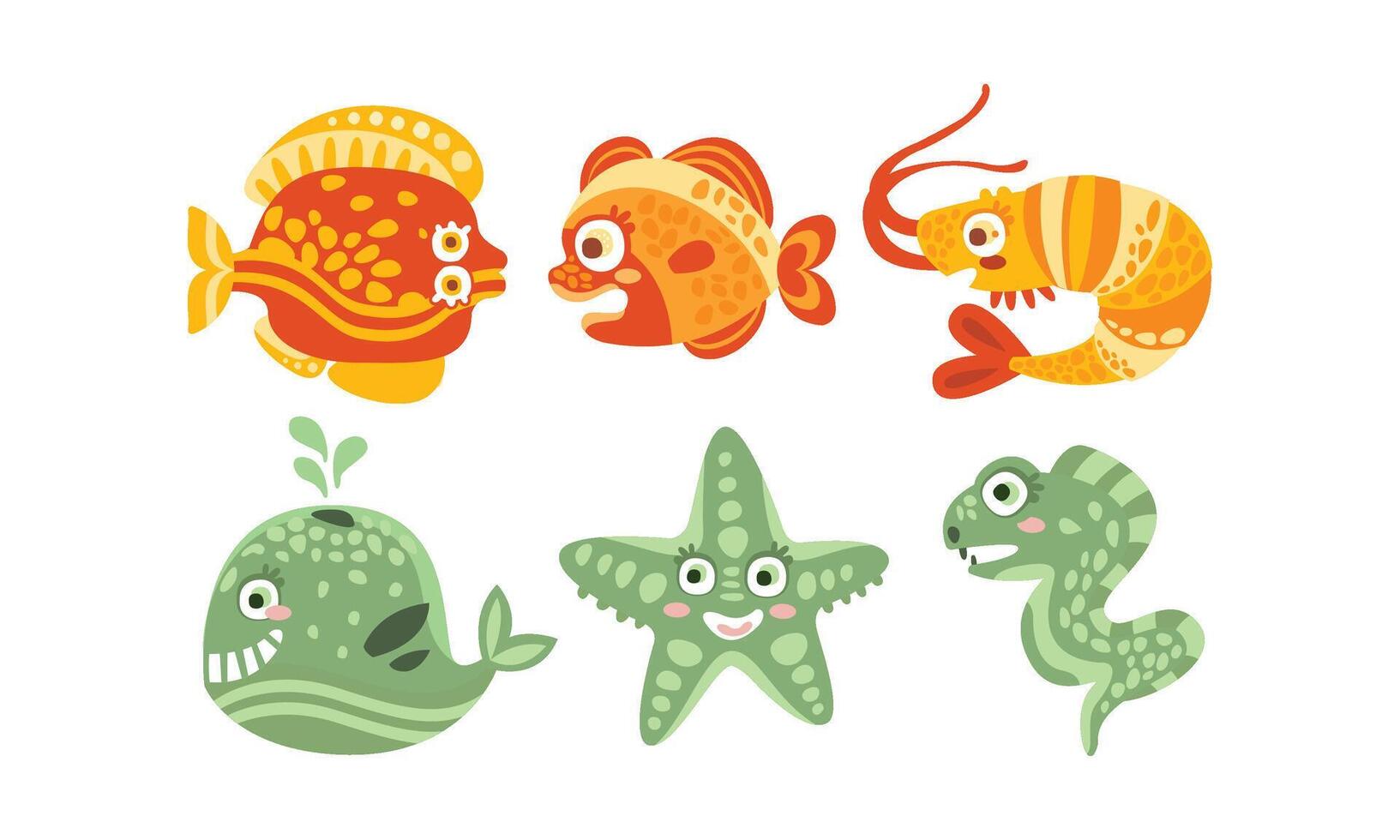 Cute Friendly Sea Creatures Set. Underwater Life for Kid Illustrated Book Concept vector