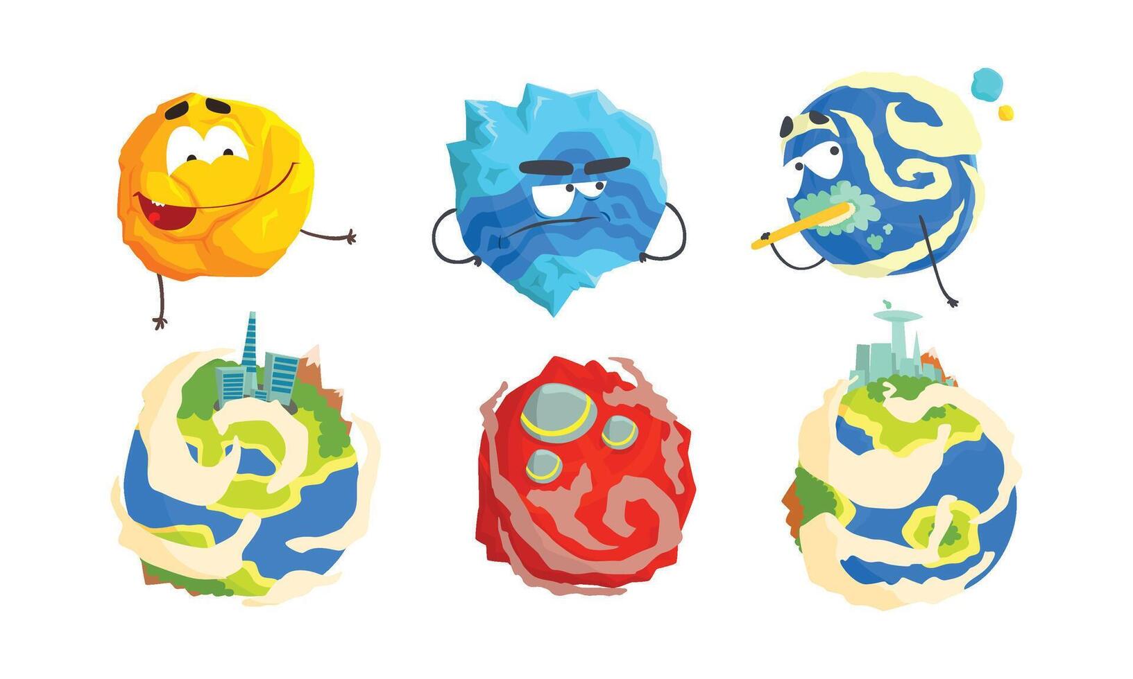 Fantastic Planets with Alien Life on it Set vector