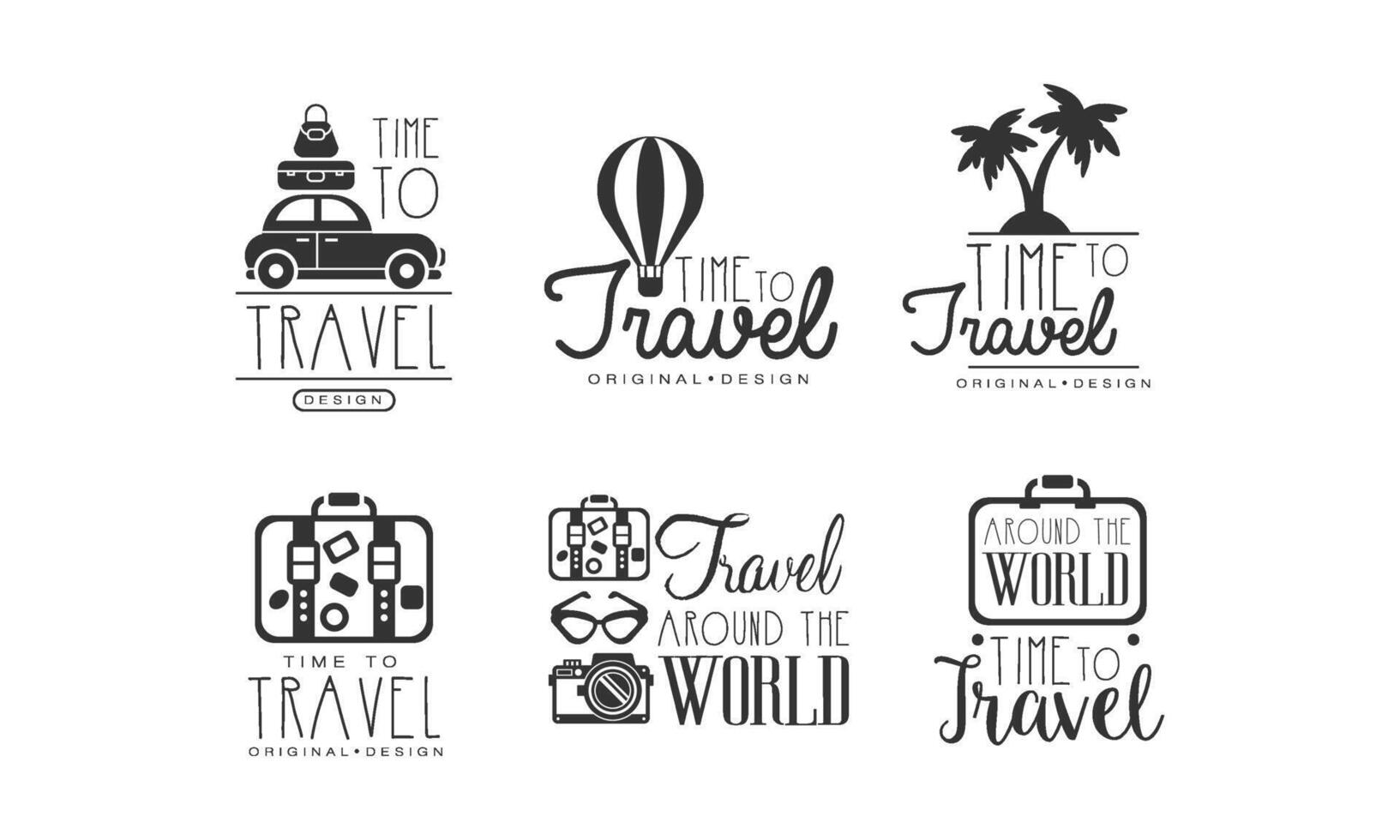 Time to Travel Labels or Logos Original Design Set vector