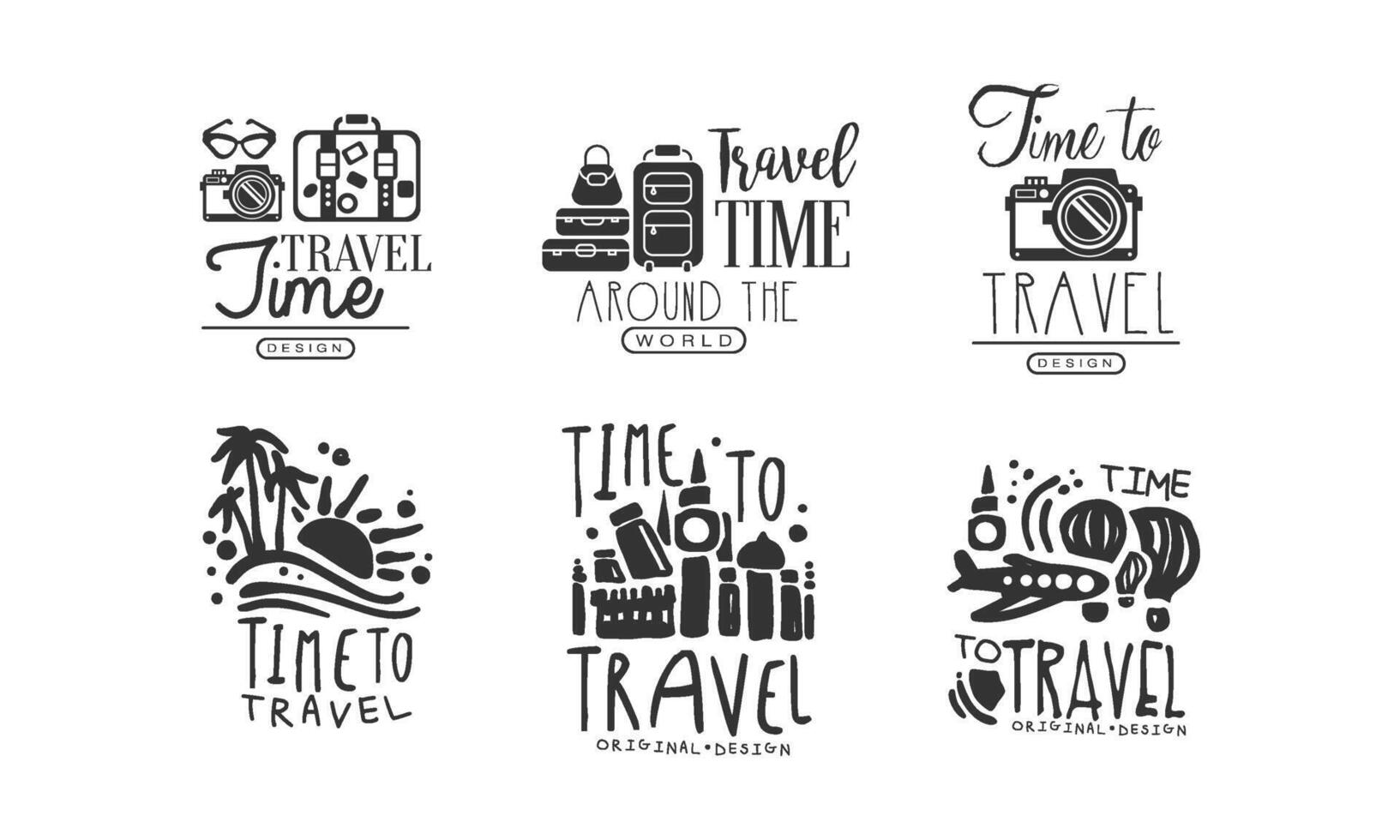 Time to Travel Labels or Logos Original Design Set vector