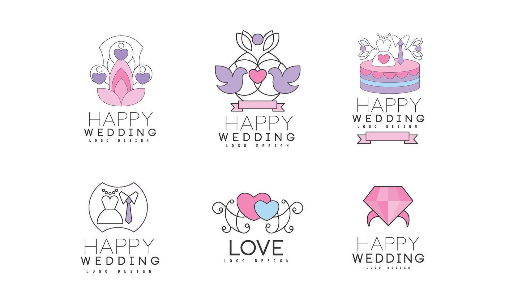 Wedding Floral Decorative Logo Design with Swirling Elements Set vector