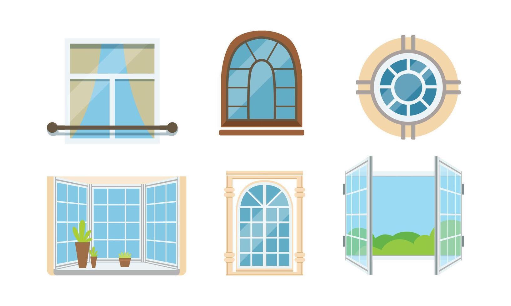 Different Types of Windows Set. Glass Exterior Element Collection vector