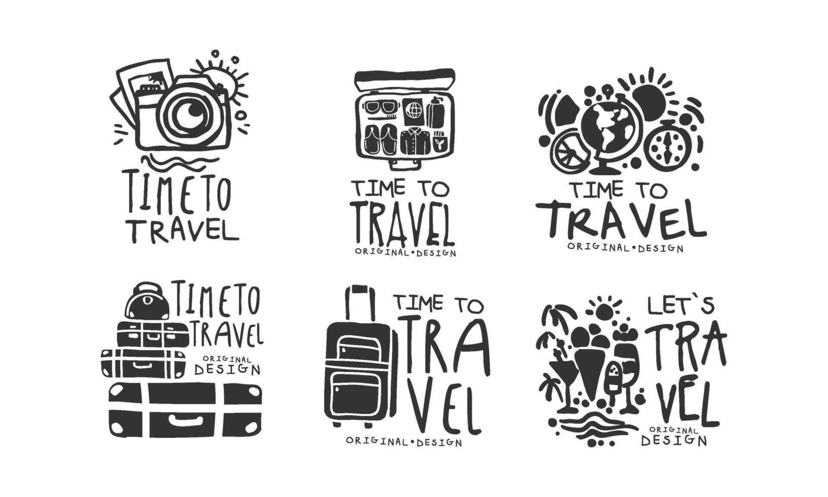 Time to Travel Labels or Logos Original Design Set vector