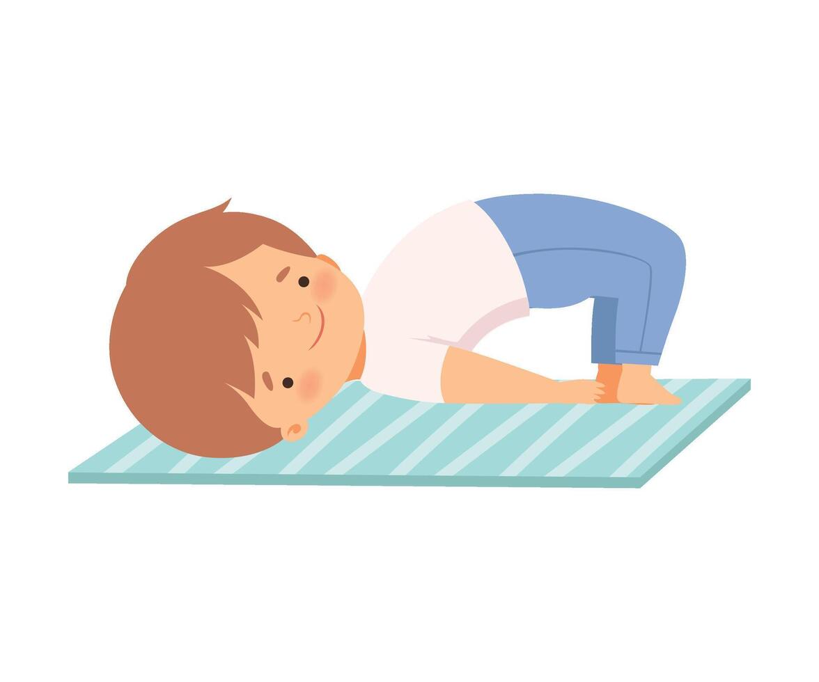 Cute Boy in a Bridge Pose, Adorable Kid Practicing Yoga, Active Healthy Lifestyle Illustration vector